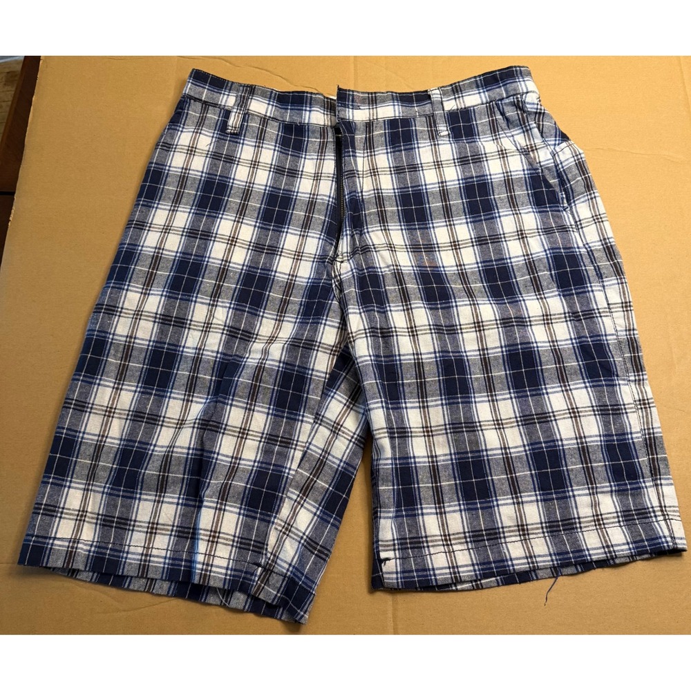 Elixir Mens Plaid Cargo Shorts Blue White Brown Checkered Cotton Skate Size 32